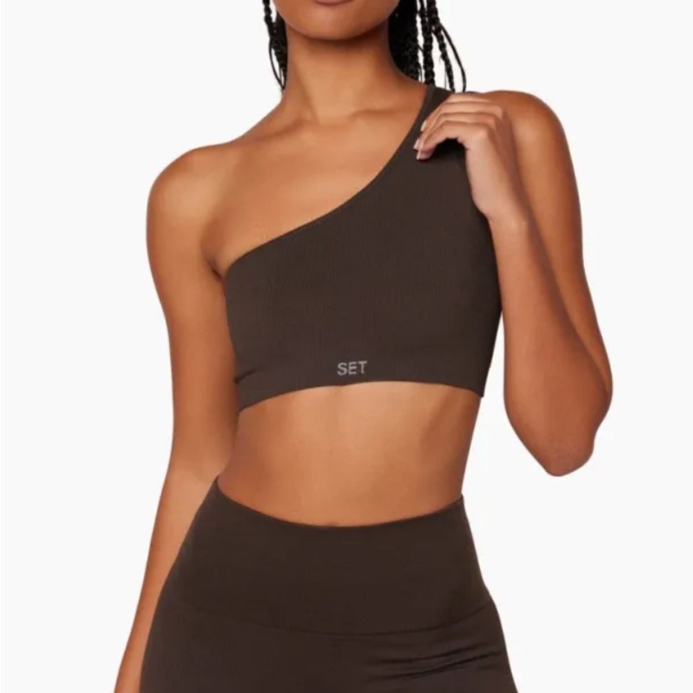 SET Active One-Shoulder Brown Sports Bra